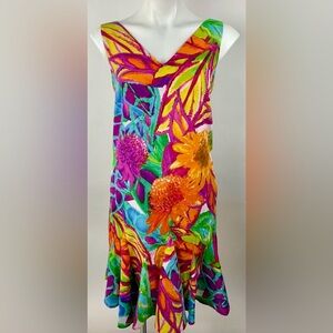 Lauren Ralph Lauren Sleeveless Paradise Island Flounced Floral Shift Dress TB4